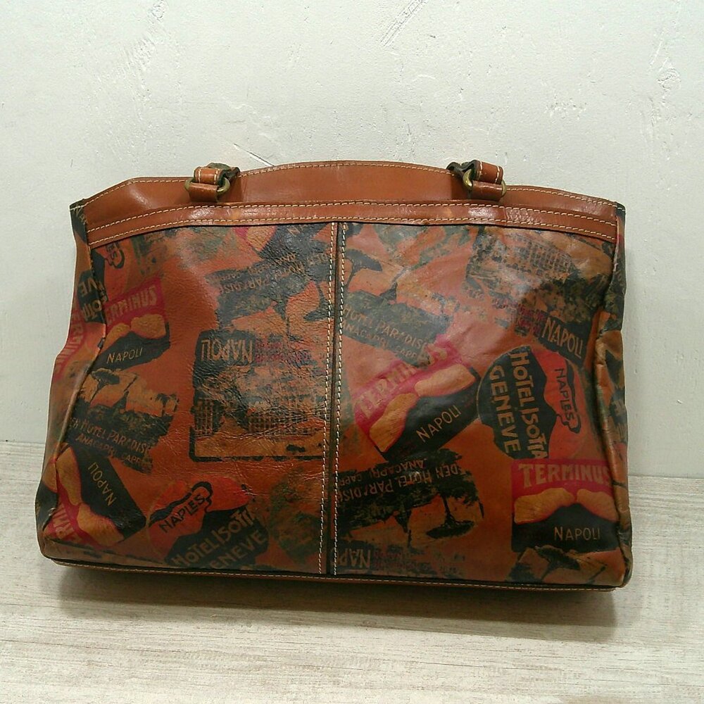 Patricia Nash Poppy Leather Tote Bag Sienna Sunset Vintage Italy Print Purse - Picture 5 of 12